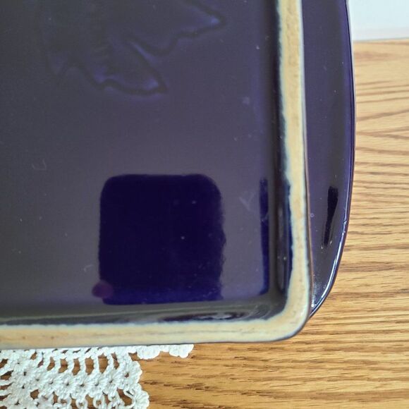 Vintage Ceramic Pottery ~13x9 Baking Dish Handmade Cobalt Blue Glazed Baking Pan - Picture 12 of 16